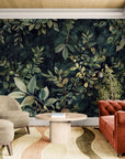 Botanical Wallpaper – Dense Dark Green Leaf Pattern