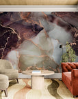 Papier peint Abstrait – Marbre liquide noir et cuivre
