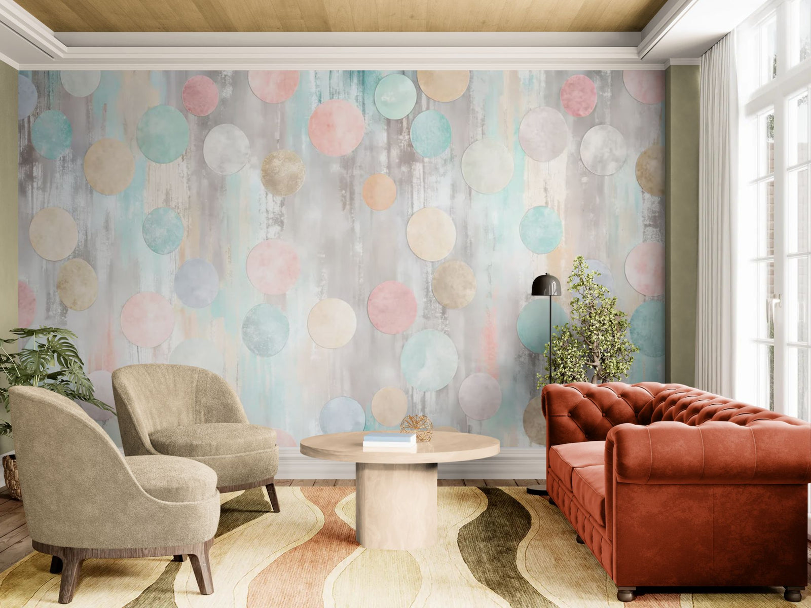 Papier peint Motif – Pois aquarelle pastels multicolores