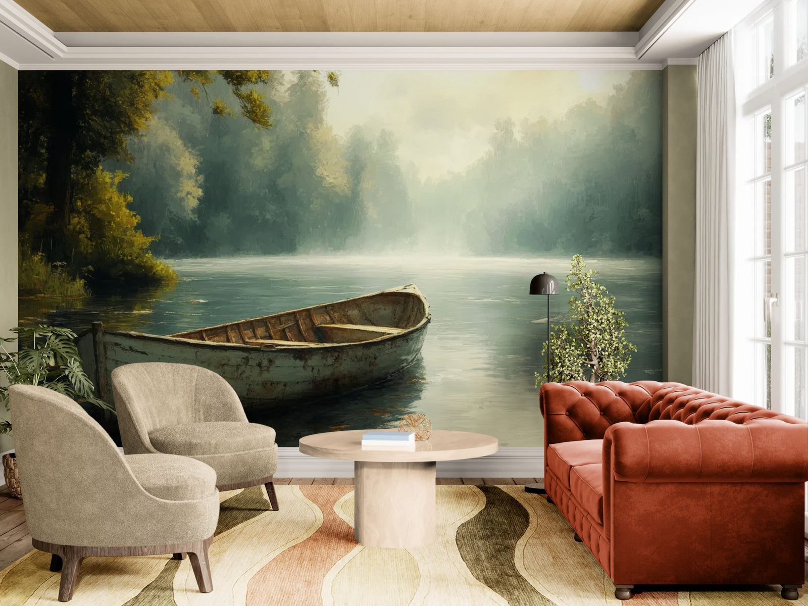 Nature Wallpaper – Wooden Boat on a Misty River