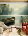 Nature Wallpaper – Wooden Boat on a Misty River