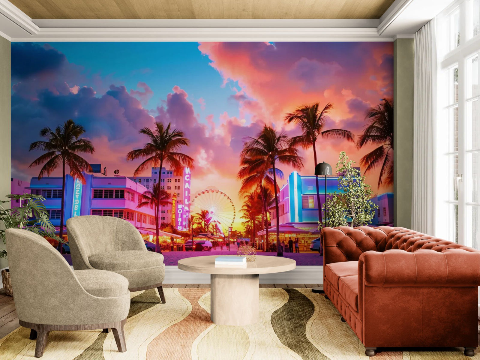 Travel Wallpaper – Palm Trees and Neon Streets in Miami