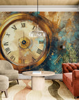 Papier peint Art – Horloge dorée et notes musique