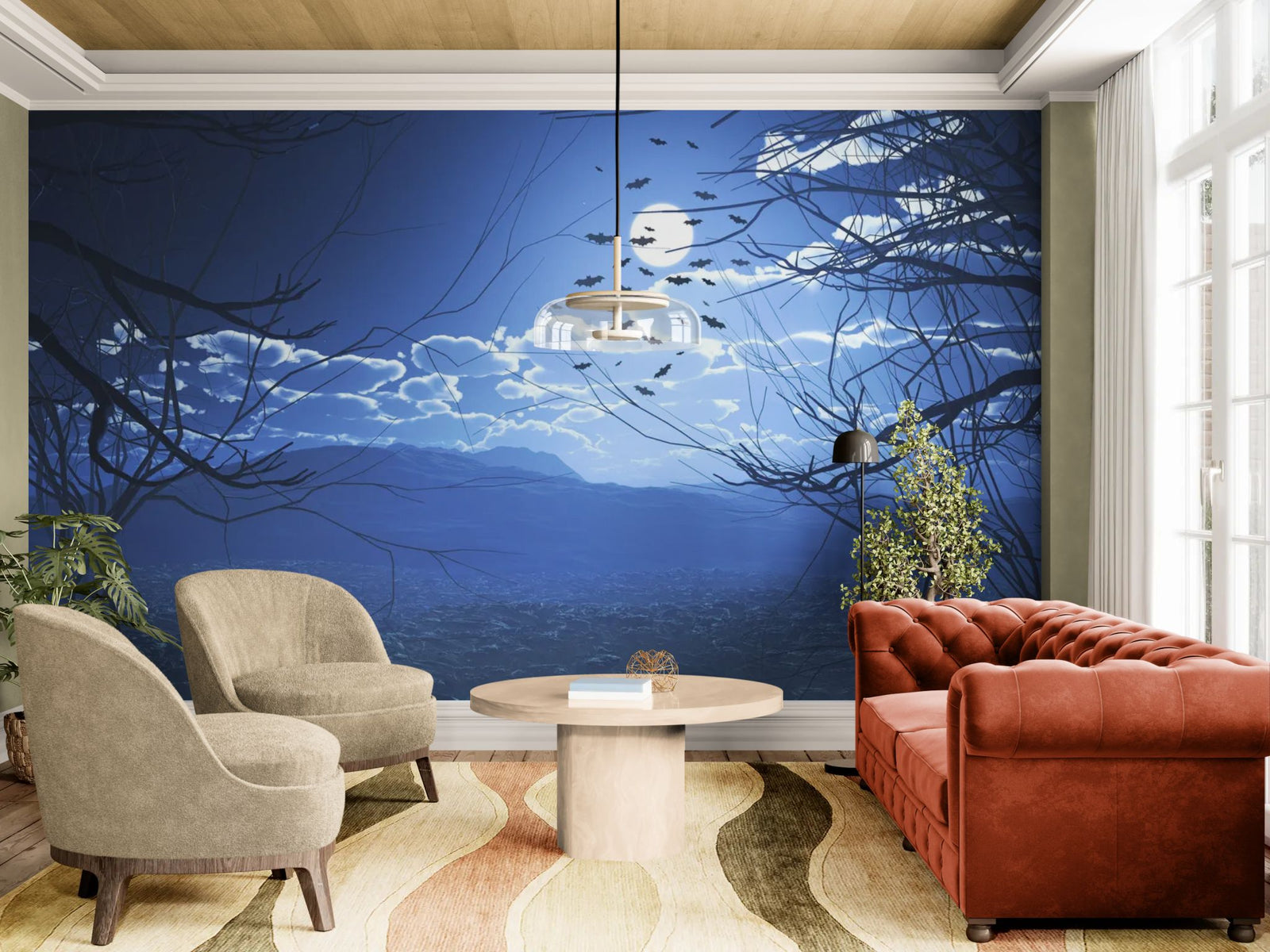 Party Wallpaper – Blue Night Moon and Bats