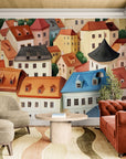 Papier peint Illustration – Toits colorés d'une ville aquarelle