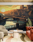 Papier peint Ville – Coucher de soleil sur pont ancien