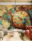 Travel Wallpaper – World Map and Vintage Clock