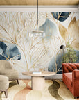 Luxury wallpaper – Golden foliage on a watercolor background