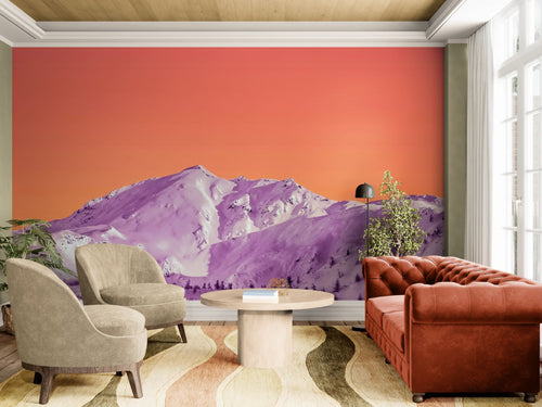 Papier peint Paysage – Montagne enneigée filtre rose pop