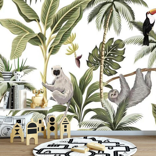 Papier Peint Tropical - Forêt exotique et paresseux