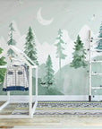 Forest Wallpaper – Watercolor Fir Trees under the Moon