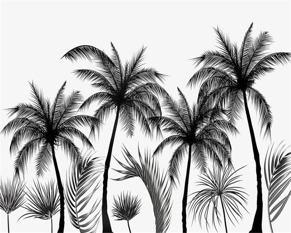 Black and White Wallpaper - Tropical Palm Trees in Silhouette