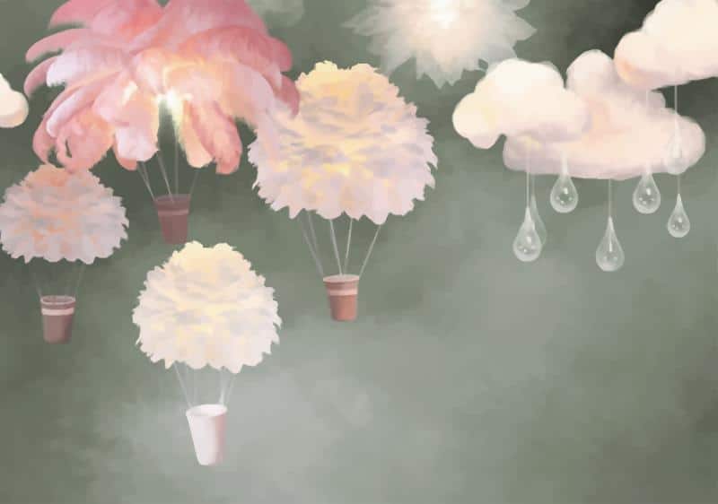 Children's Wallpaper - Floral Hot Air Balloons and Clouds