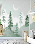 Forest Wallpaper – Watercolor Fir Trees under the Moon