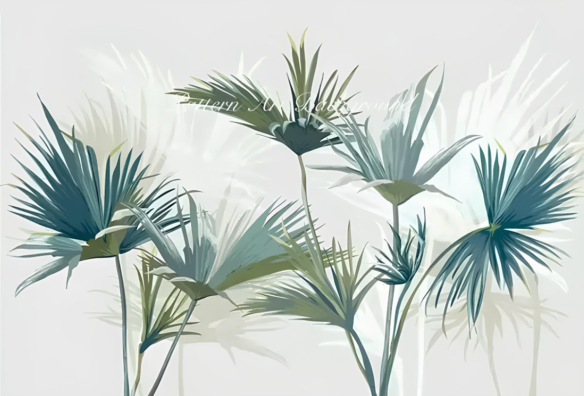 Papier peint tropical - Palmiers bleus sur fond blanc