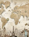 Papier Peint Enfant - Carte Du Monde Et Monuments
