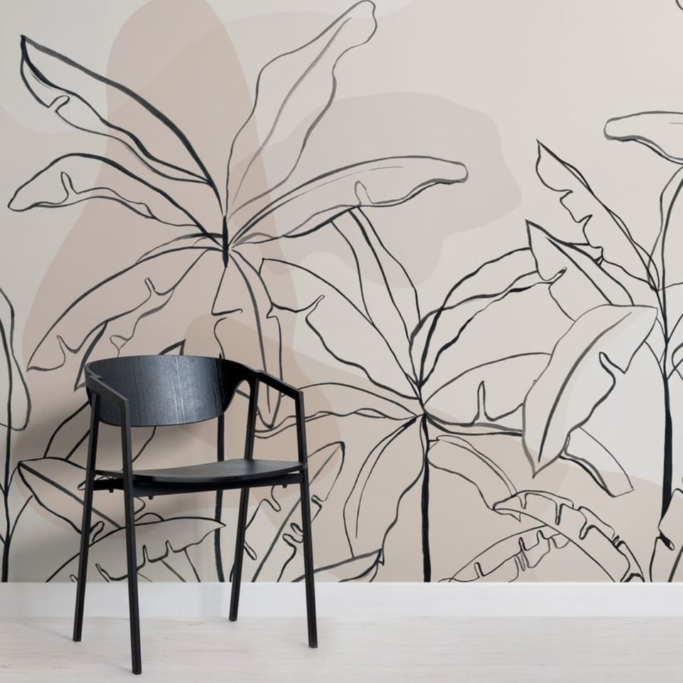 Papier Peint Tropical - Feuilles Graphiques Minimalistes