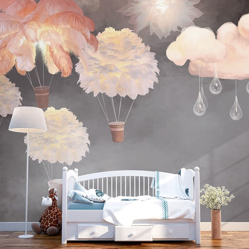 Papier Peint Enfant - Montgolfières Florales et Nuages