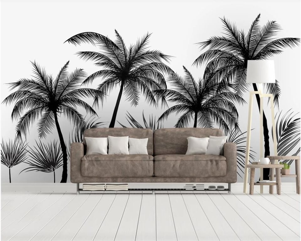 Black and White Wallpaper - Tropical Palm Trees in Silhouette