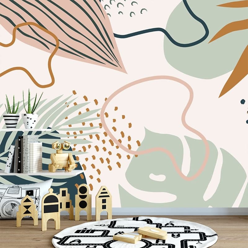 Retro Wallpaper - Pastel Abstract and Leaves