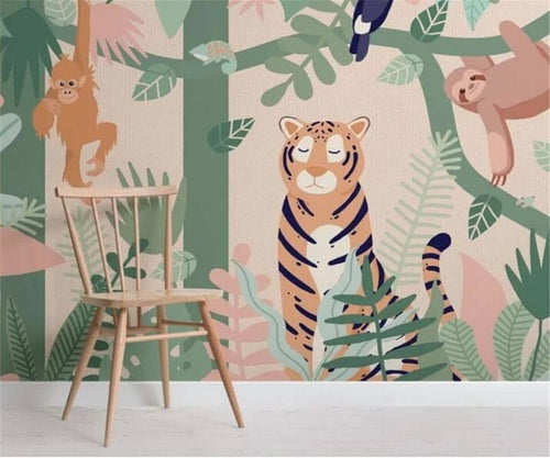 Papier Peint Tropical - Faune de la Jungle Colorée