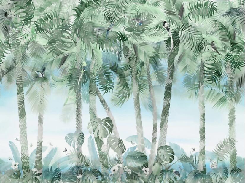 Tropical Wallpaper - Light Jungle in Watercolor Tones