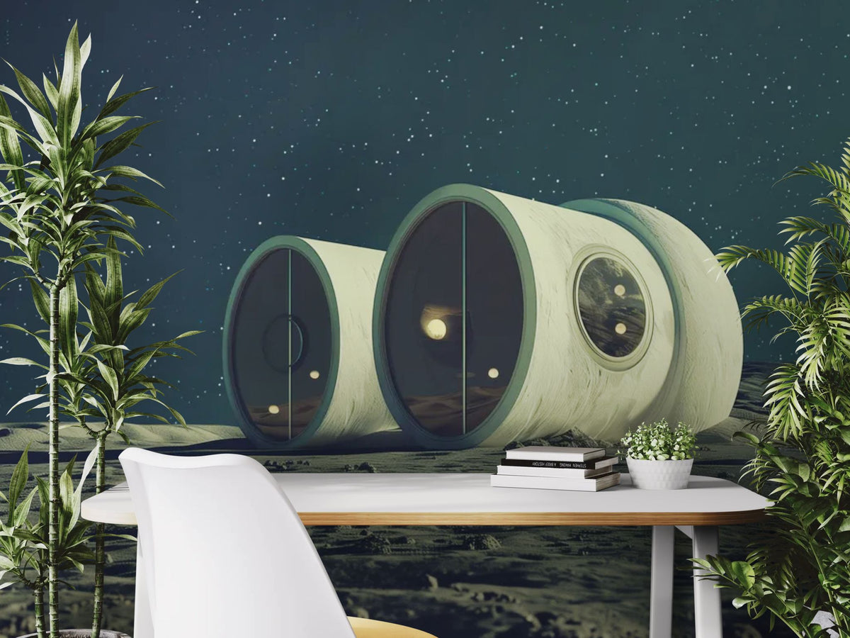 Papier peint espace - Habitations futuristes sur la Lune