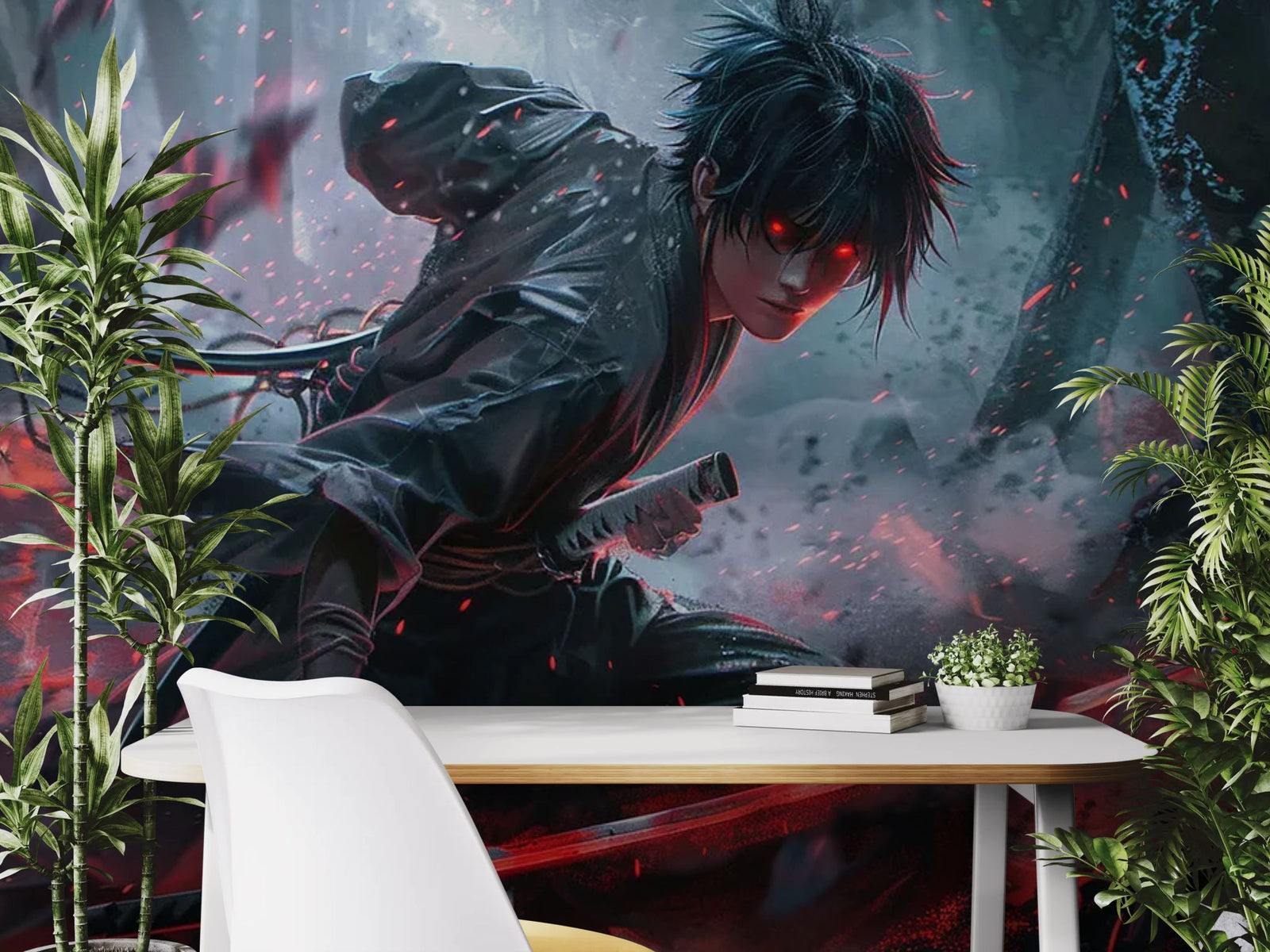 Papier Peint Anime - Guerrier de l’Ombre aux Yeux Ardents