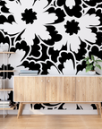 Papier peint fleuri - grands dahlias noir et blanc