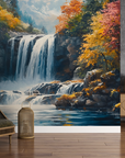 Papier peint cascades - chutes d'automne fleuries