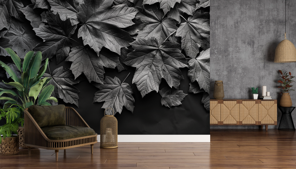 Papier peint nature - tapis de feuilles mortes sombre