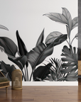 Papier peint nature - feuillage exotique en noir et blanc