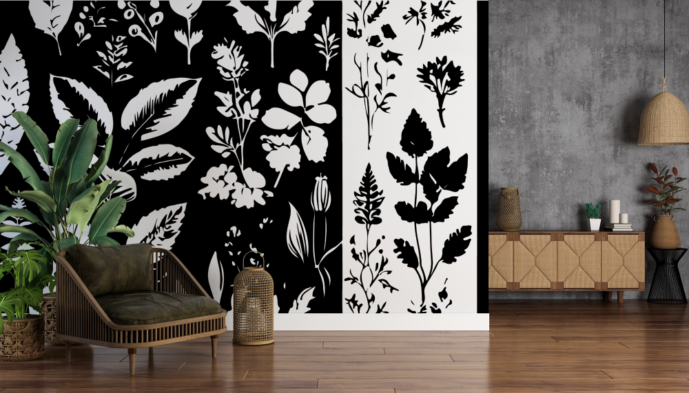 Papier peint nature - herbiers et fleurs sauvages sombres