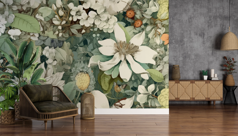 Papier peint fleuri - bouquet rétro d'anémones