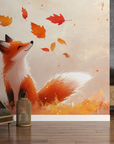 Papier peint animaux - renard roux sous les feuilles d'automne