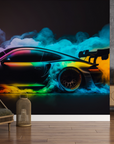 Papier peint voitures - voiture de sport aux reflets néon