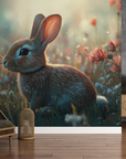 Papier peint animaux - petit lapin dans un champ de fleurs