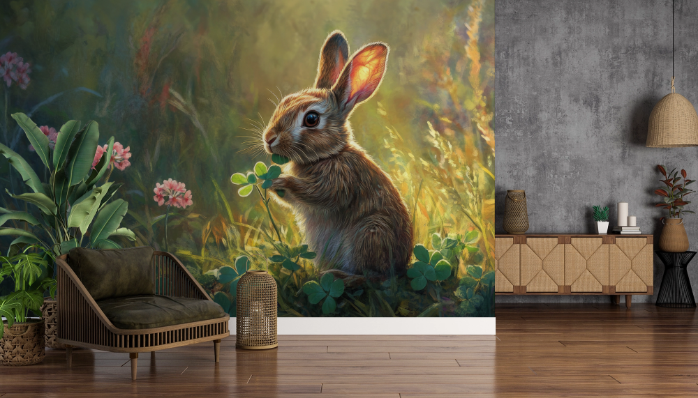 Papier peint animaux - lapin sur l'herbe au printemps