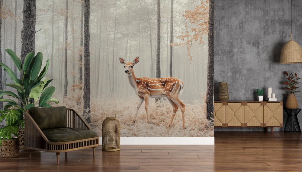 Papier peint animaux - biche solitaire dans la brume
