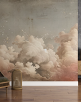Papier peint nature - grands nuages roses et blancs