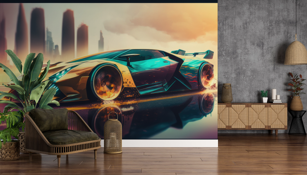 Papier peint voitures - supercar futuriste dorée