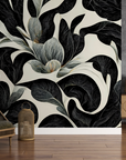 Papier peint nature - grands dahlias noirs et blancs