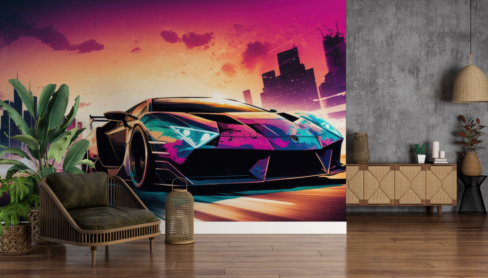 Papier peint voitures - voiture de course multicolore de nuit