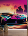 Papier peint voitures - voiture de course multicolore de nuit