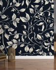 Papier peint nature - feuillage dense en noir et blanc