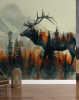 Papier peint animaux - cerf majestueux devant la montagne