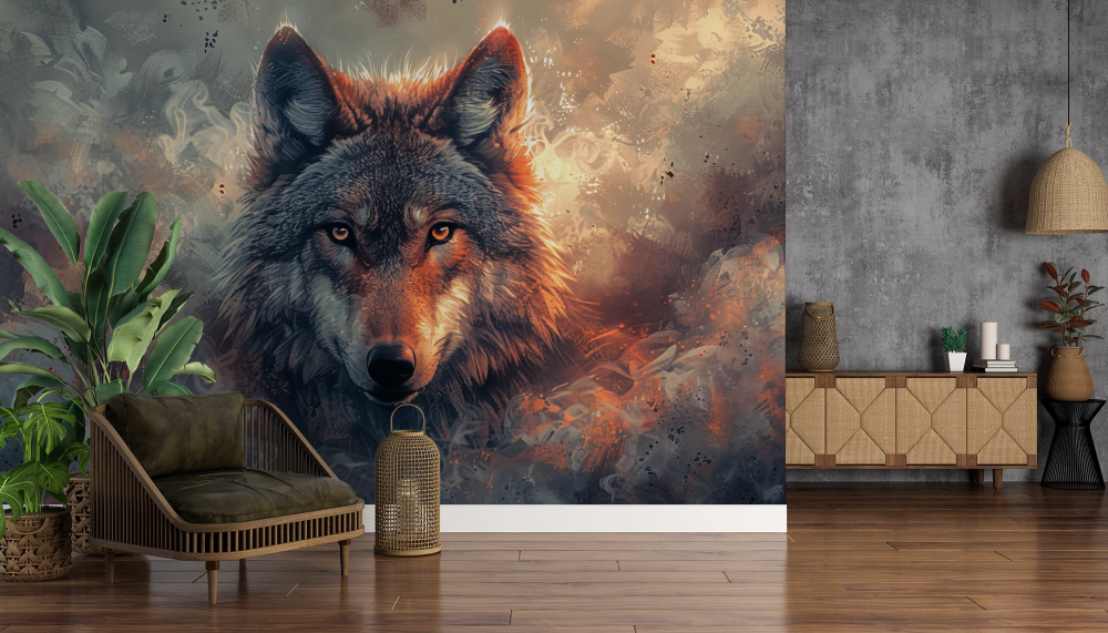 Papier peint animaux - loup mystique dans la brume