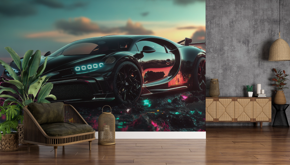 Papier peint voitures - voiture de sport noire de nuit