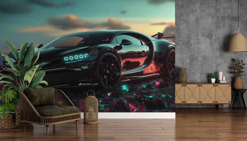Papier peint voitures - voiture de sport noire de nuit
