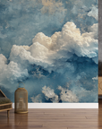 Papier peint nature - grands nuages blancs dans le ciel bleu